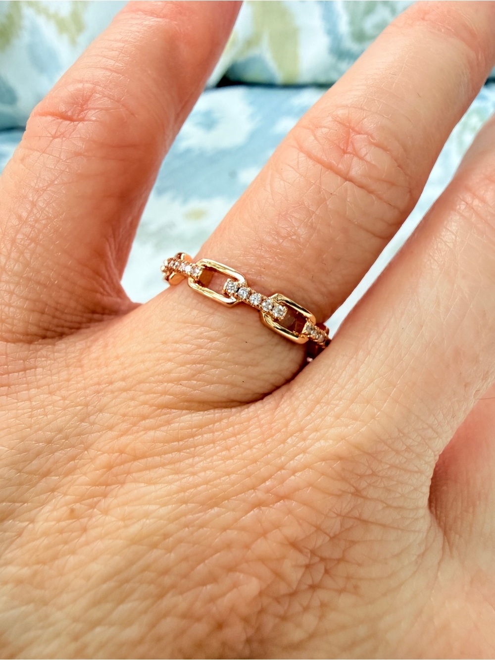 Delicate Rose Gold Chain-Link Diamoniq Accent Ring - Women's Jewelry